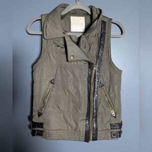 Maurices Army Olive Green With Black Leather Puffer Vest Women's Size Small